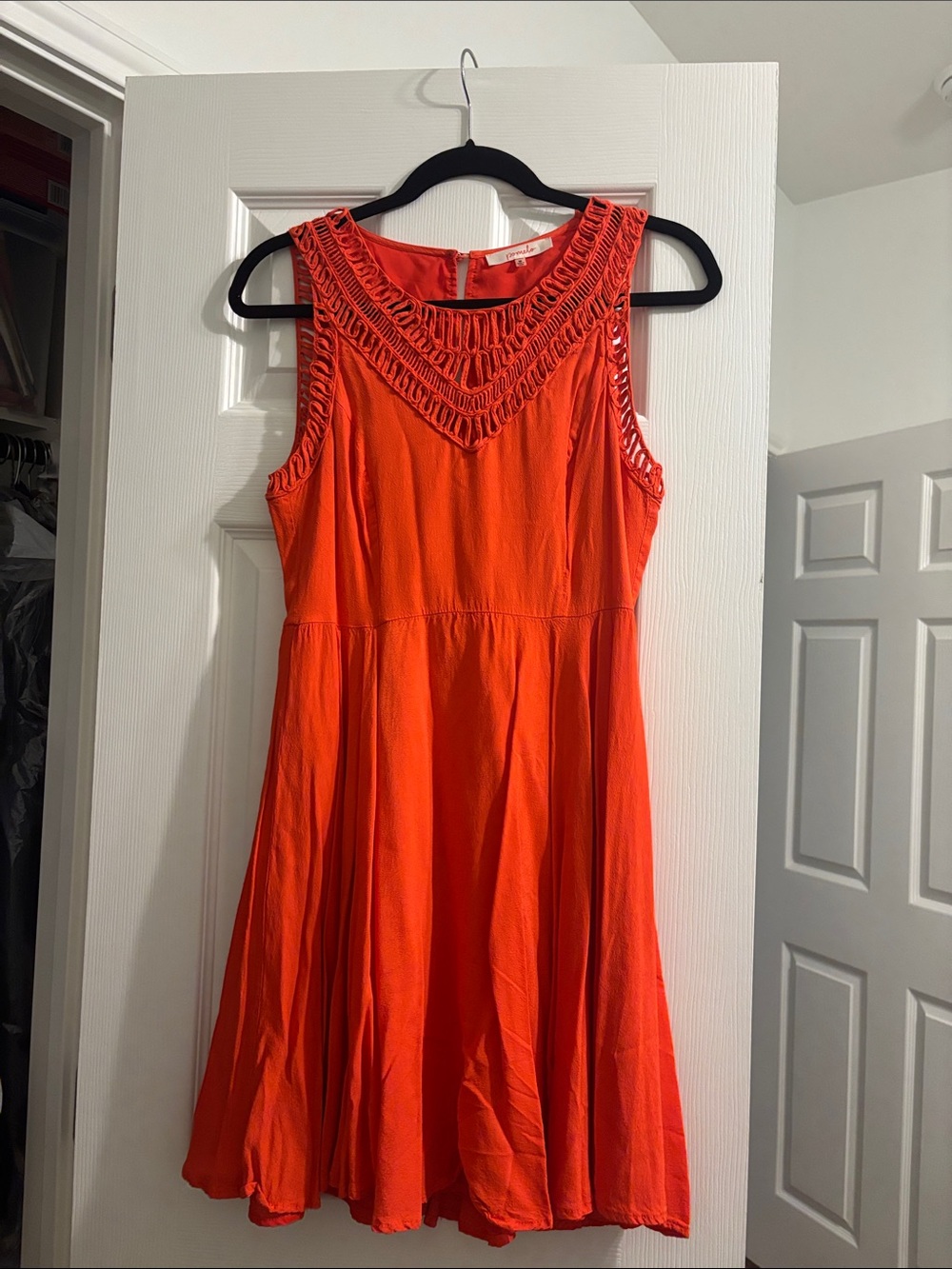 Pomelo Vibrant Orange Crochet-Yoke Sleeveless Dress
